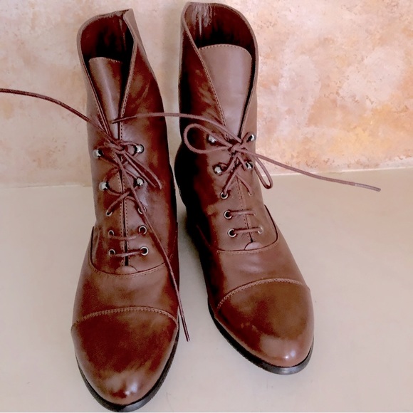 Spring Step Shoes - Spring Step Boots Ankle Carmel Brown 38 Lace Tie Front Bootie